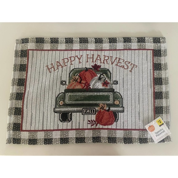 6 Pack Happy Harvest Tapestry Placemat Fall Truck Pumpkins 13x18 in Thanksgiving - Picture 1 of 1